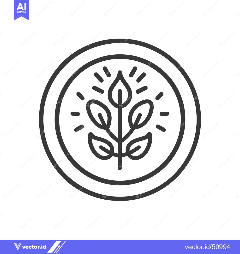 Premium Vector of A simple outlined circular badge with plant leaves illustrated inside