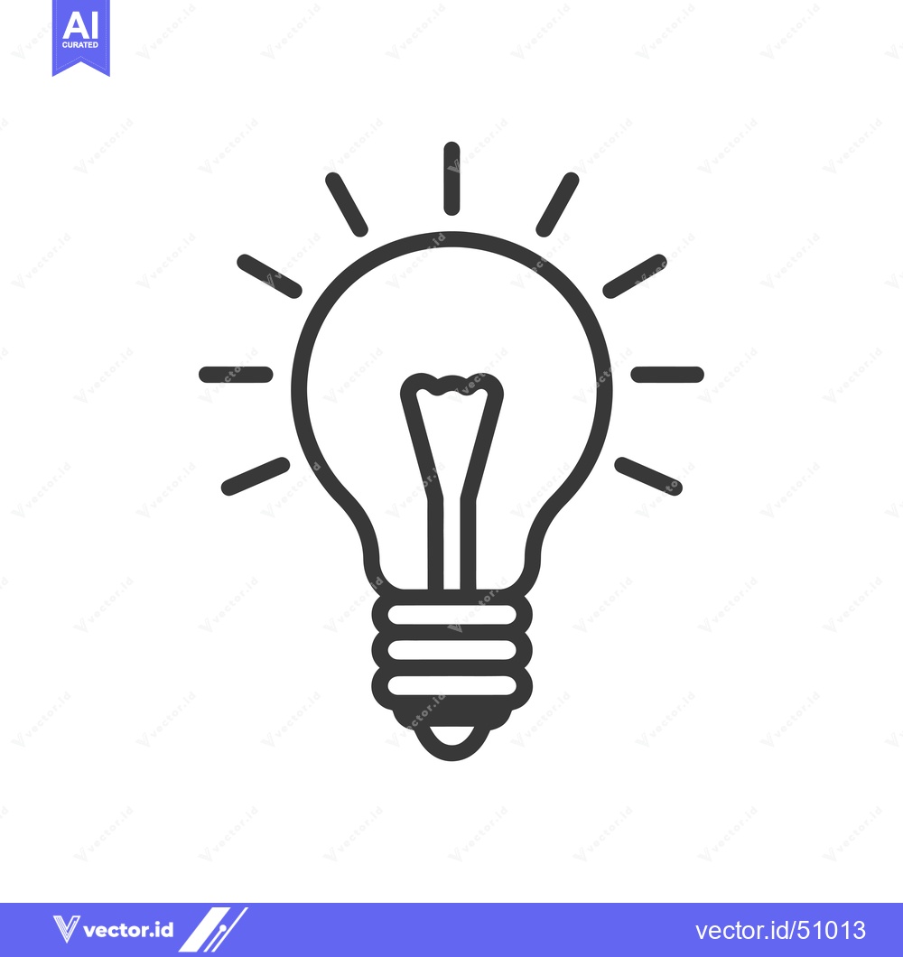 Premium Vector of Light Bulb Icon with Rays, Representing Illumination and Idea