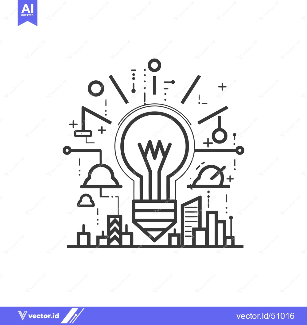 Premium Vector of Lightbulb Idea with Cityscape and Abstract Design Elements