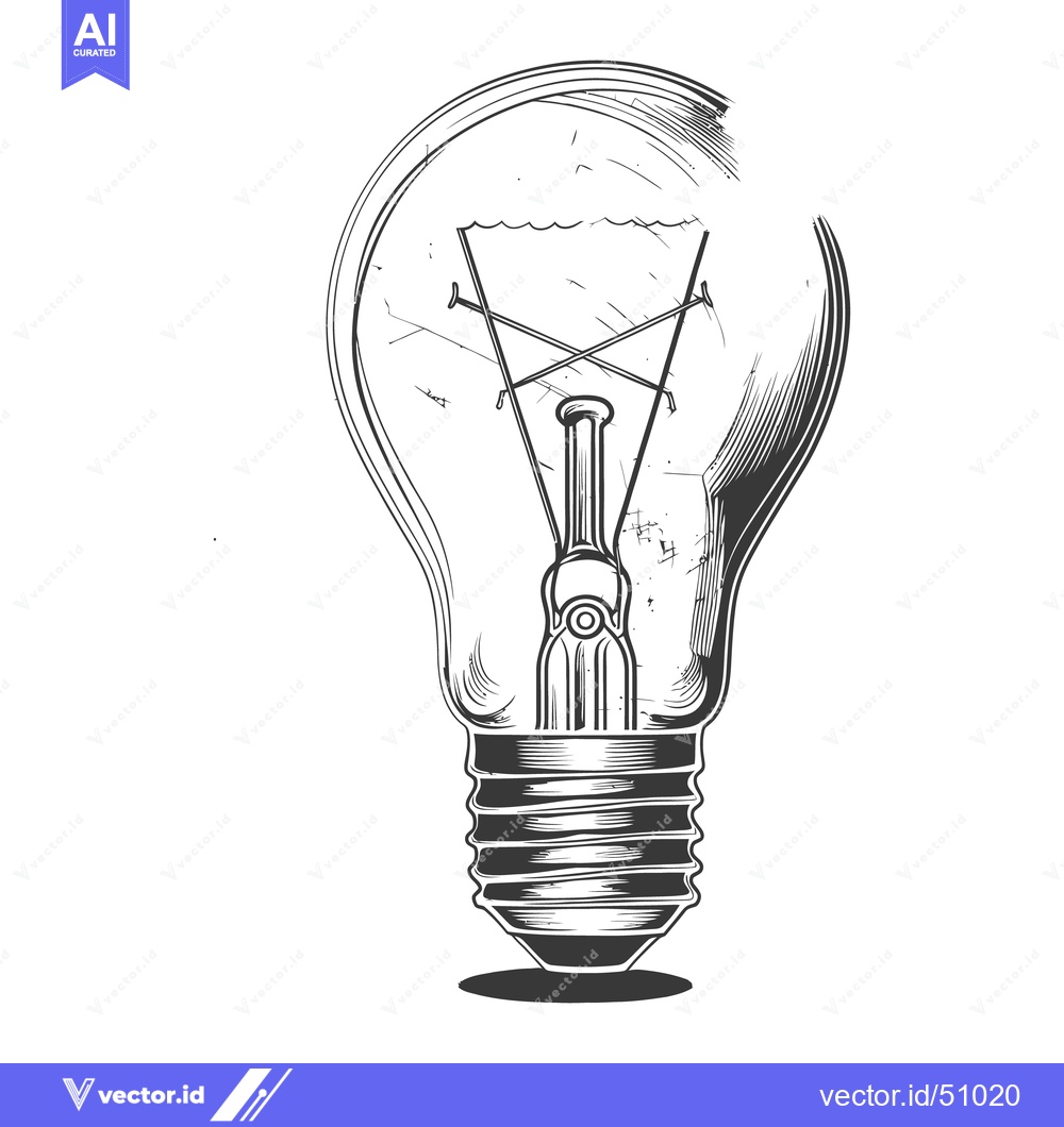 Premium Vector of A detailed monochrome drawing of an incandescent light bulb