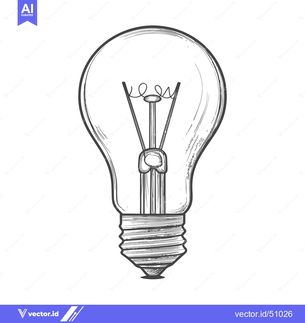 Premium Vector dari An artistic black and white drawing of an incandescent light bulb