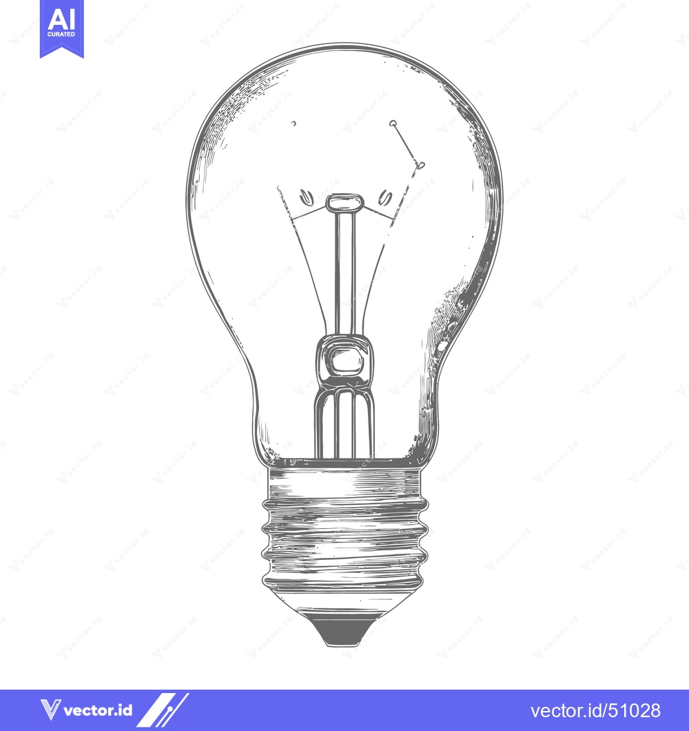 Premium Vector dari A detailed line drawing of an incandescent light bulb