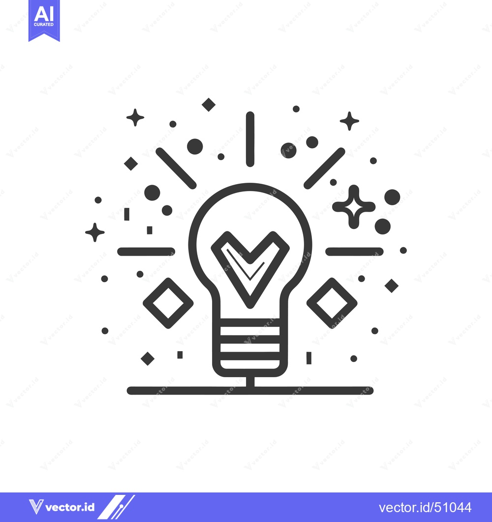 Premium Vector of Light Bulb with Check Mark and Sparkles, Representing a Successful Ide