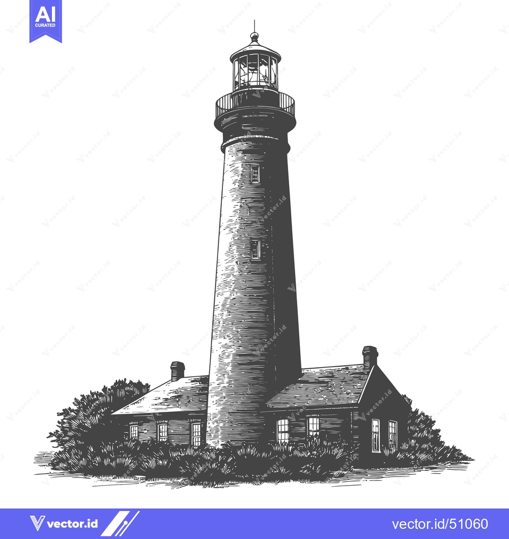 Premium Vector dari A tall lighthouse building and its adjacent residential structures exi