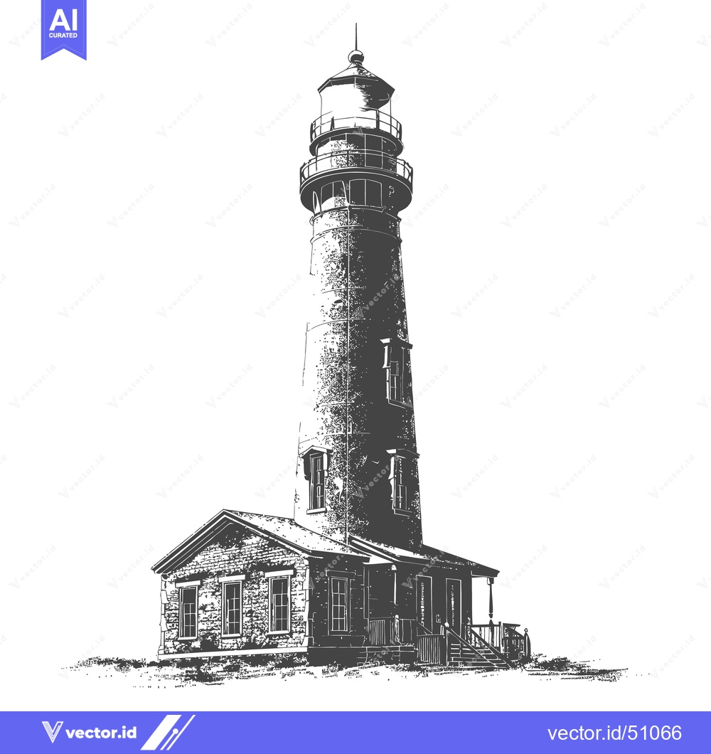 Premium Vector dari A tall gray lighthouse structure stands on a grassy surface