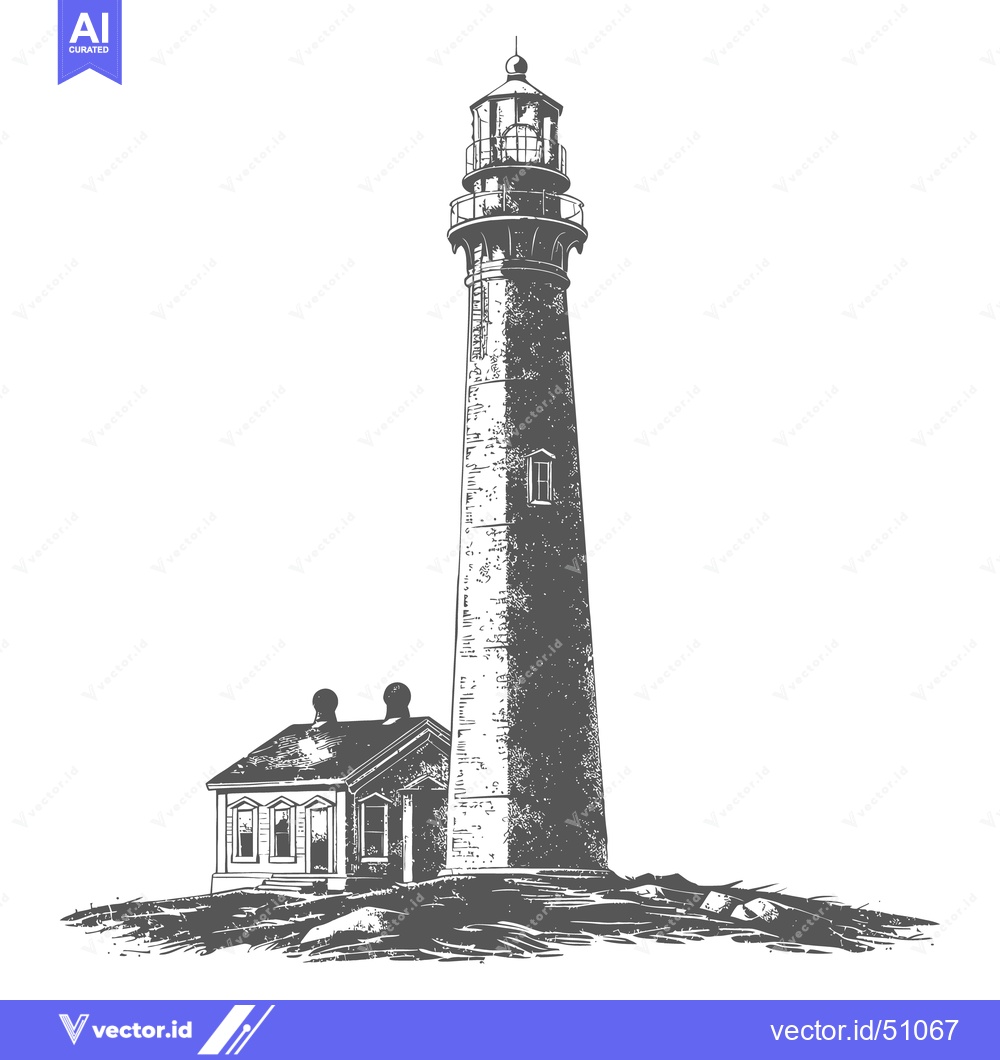 Premium Vector dari A tall lighthouse stands beside a small building on rocky terrain