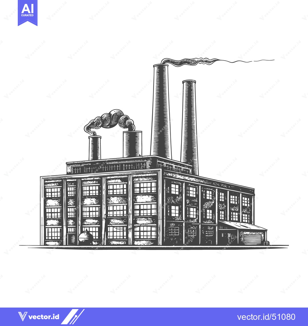 Premium Vector dari Industrial factory building with multiple smokestacks and billowing sm