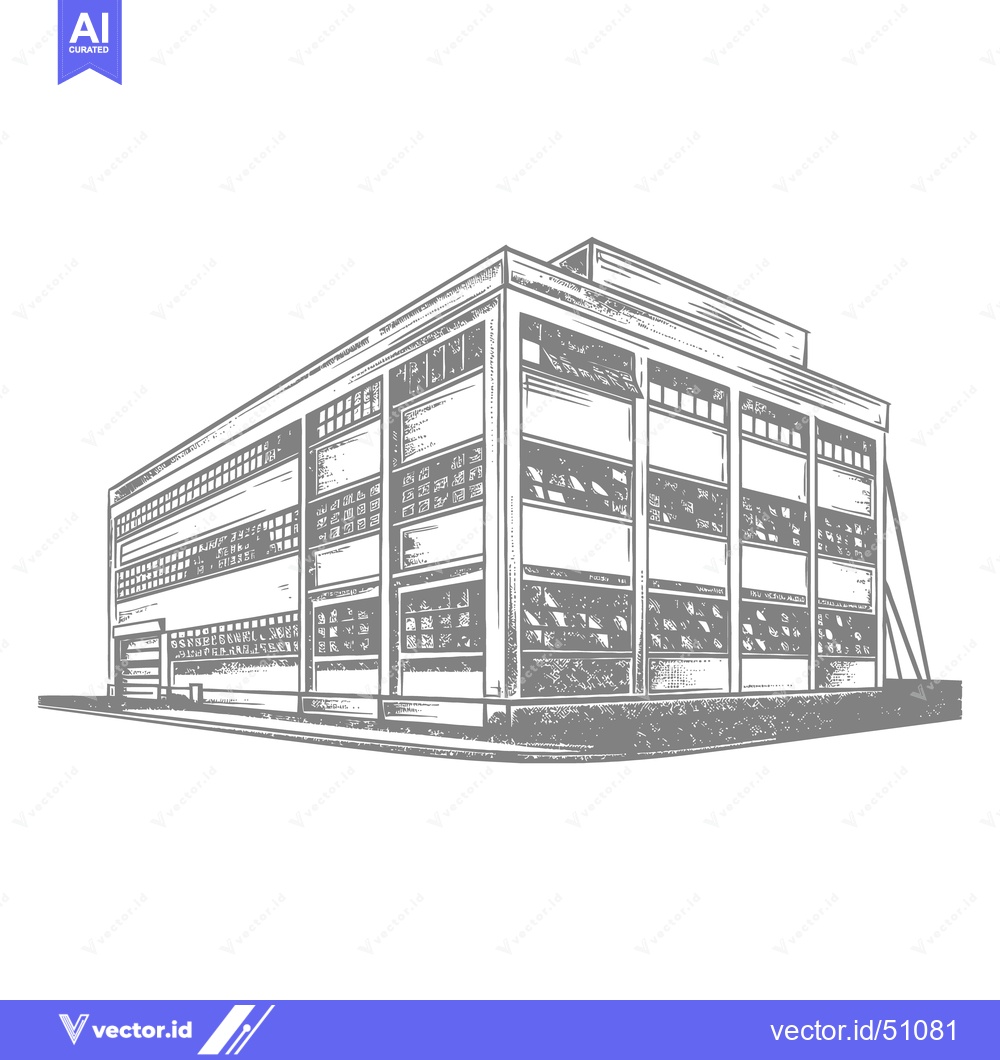 Premium Vector of A detailed monochrome sketch depicting a large industrial building