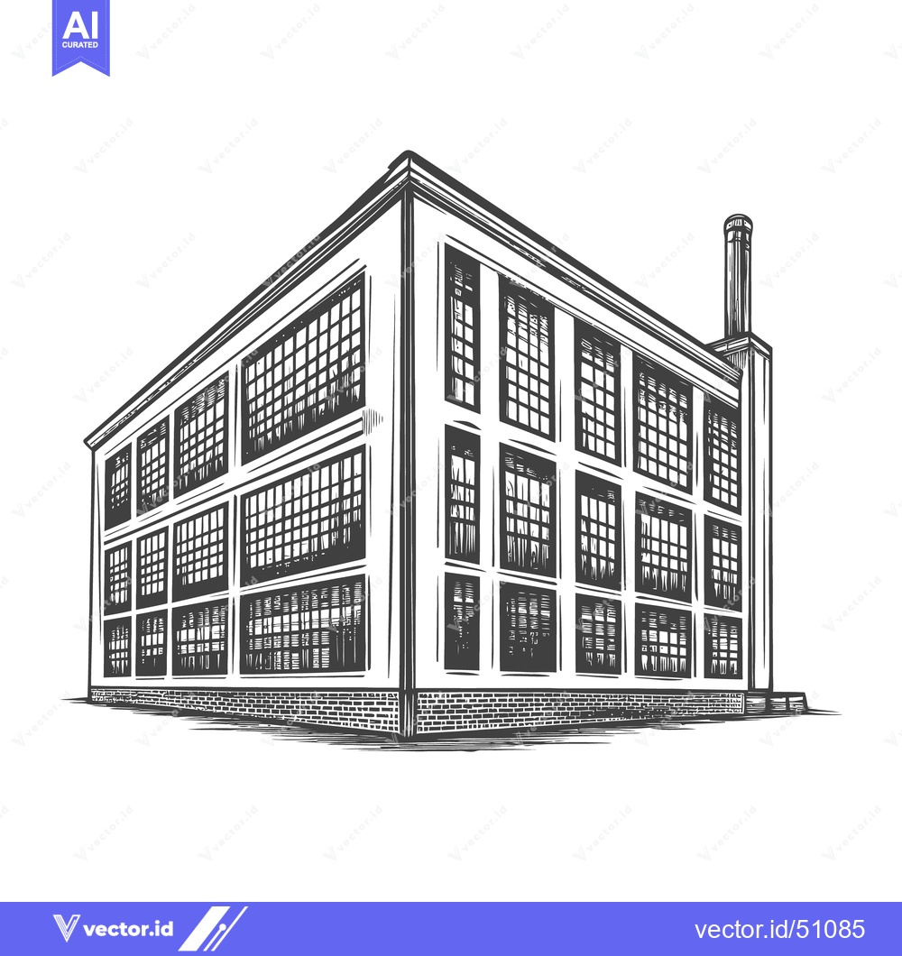 Premium Vector dari Architectural illustration of a large industrial building with many wi
