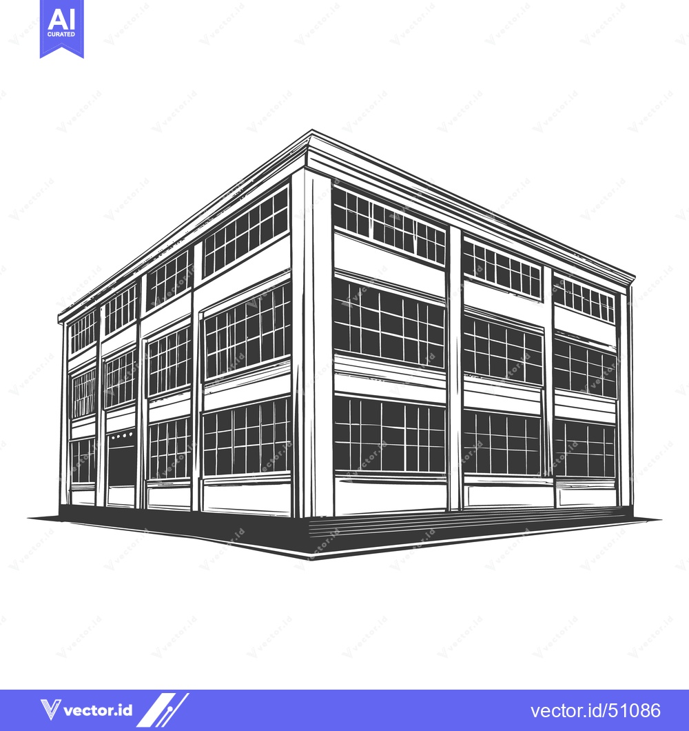 Premium Vector of A perspective line drawing of an industrial style building