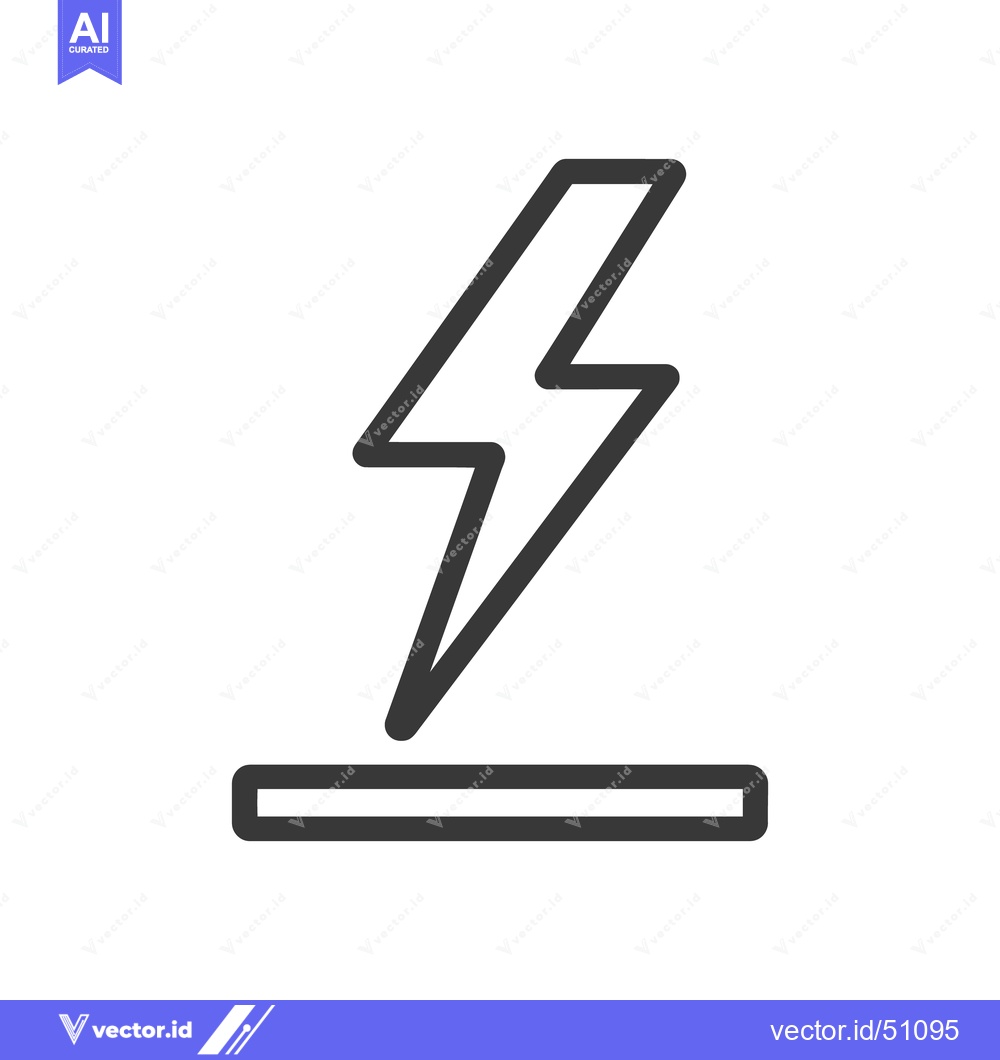 Premium Vector of Minimalist Lightning Bolt Icon with Ground Line, Dark Gray on White Ba