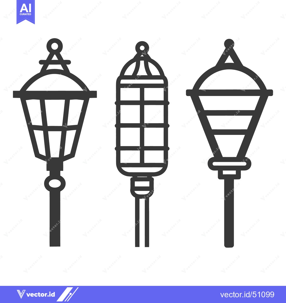 Premium Vector of Three antique outdoor lights displayed with varying designs and featur