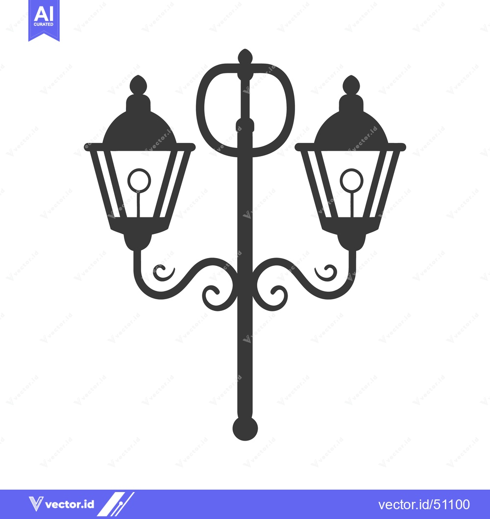 Premium Vector dari A black illustration shows an ornamental lamp post with two lights