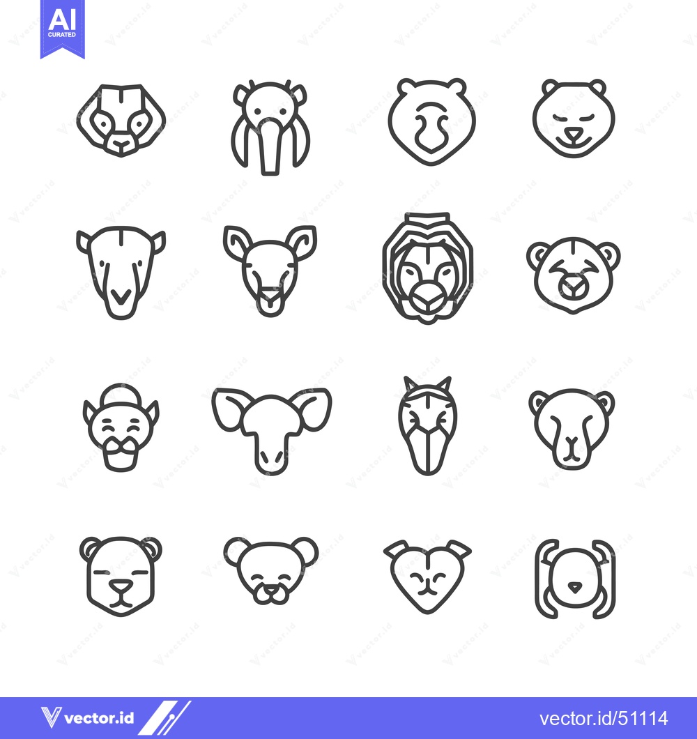 Premium Vector dari Line Art Animal Icons Set