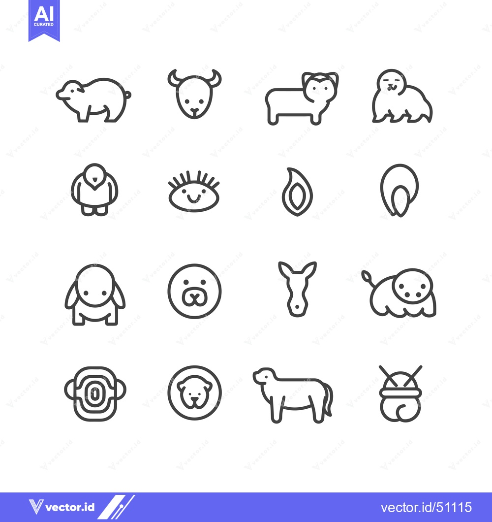 Premium Vector dari Line Art Animal Icons Set