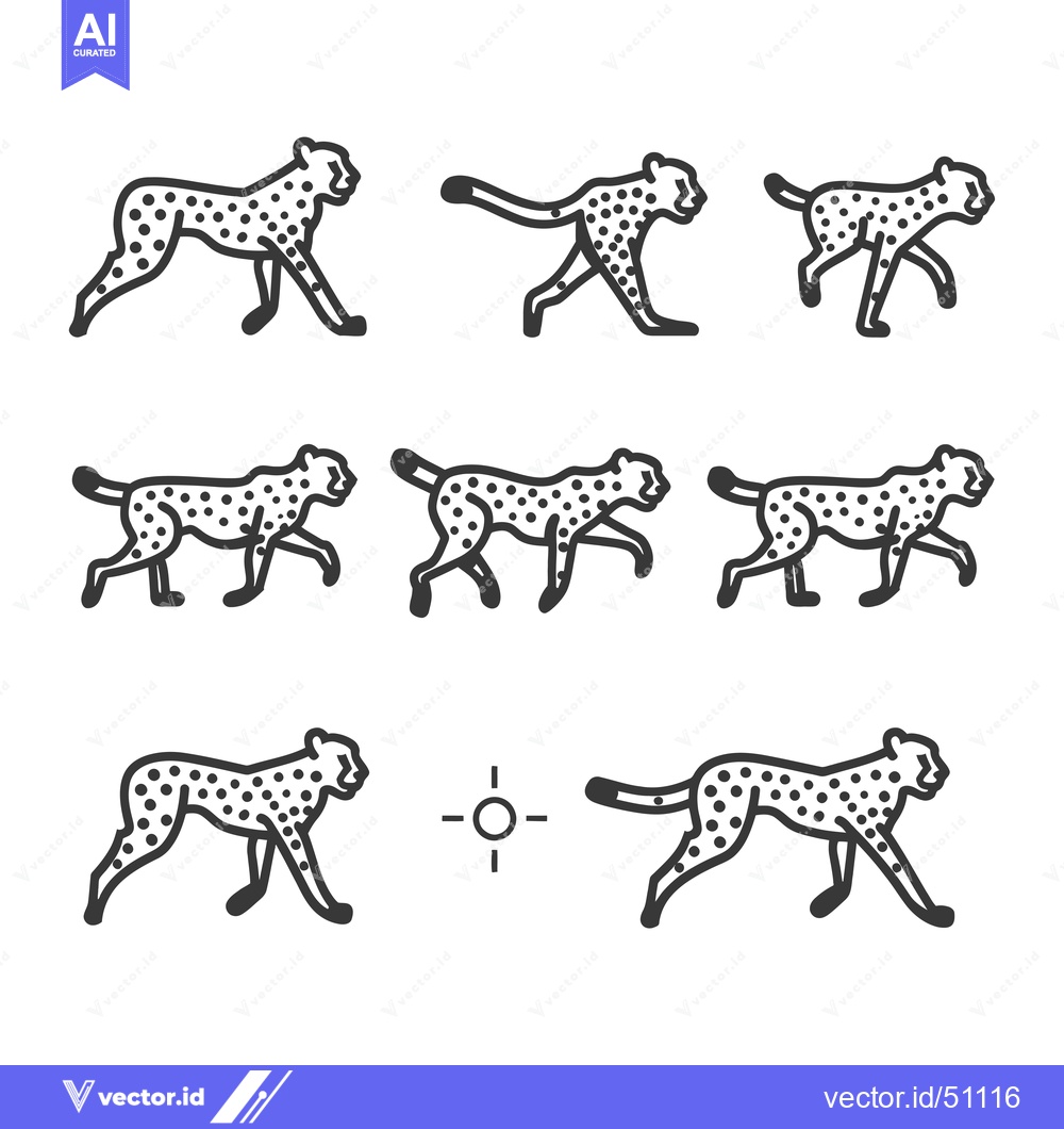 Premium Vector of Line Art Cheetah Running Animation Sequence