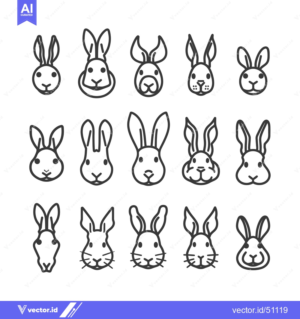 Premium Vector of Line Art Collection of Bunny Rabbit Faces