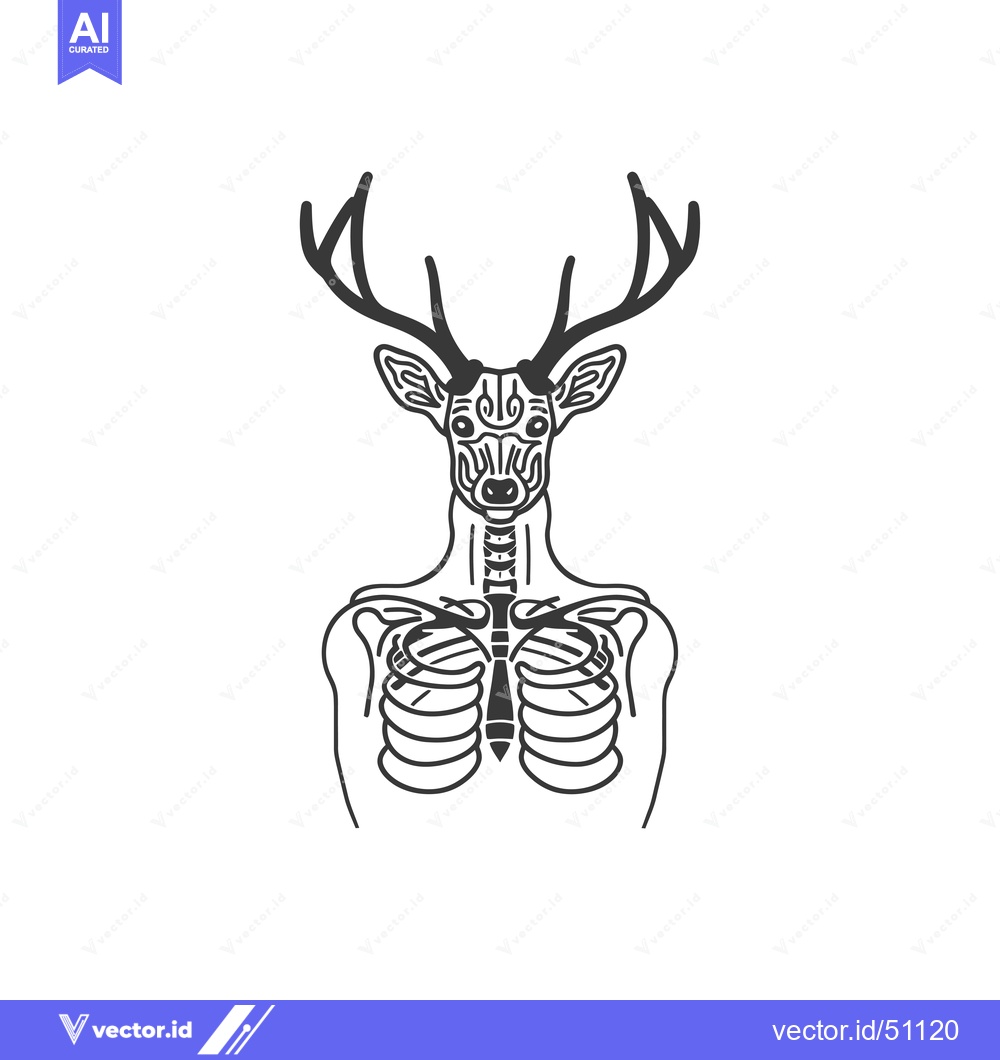 Premium Vector dari Line Art Deer Head with Rib Cage