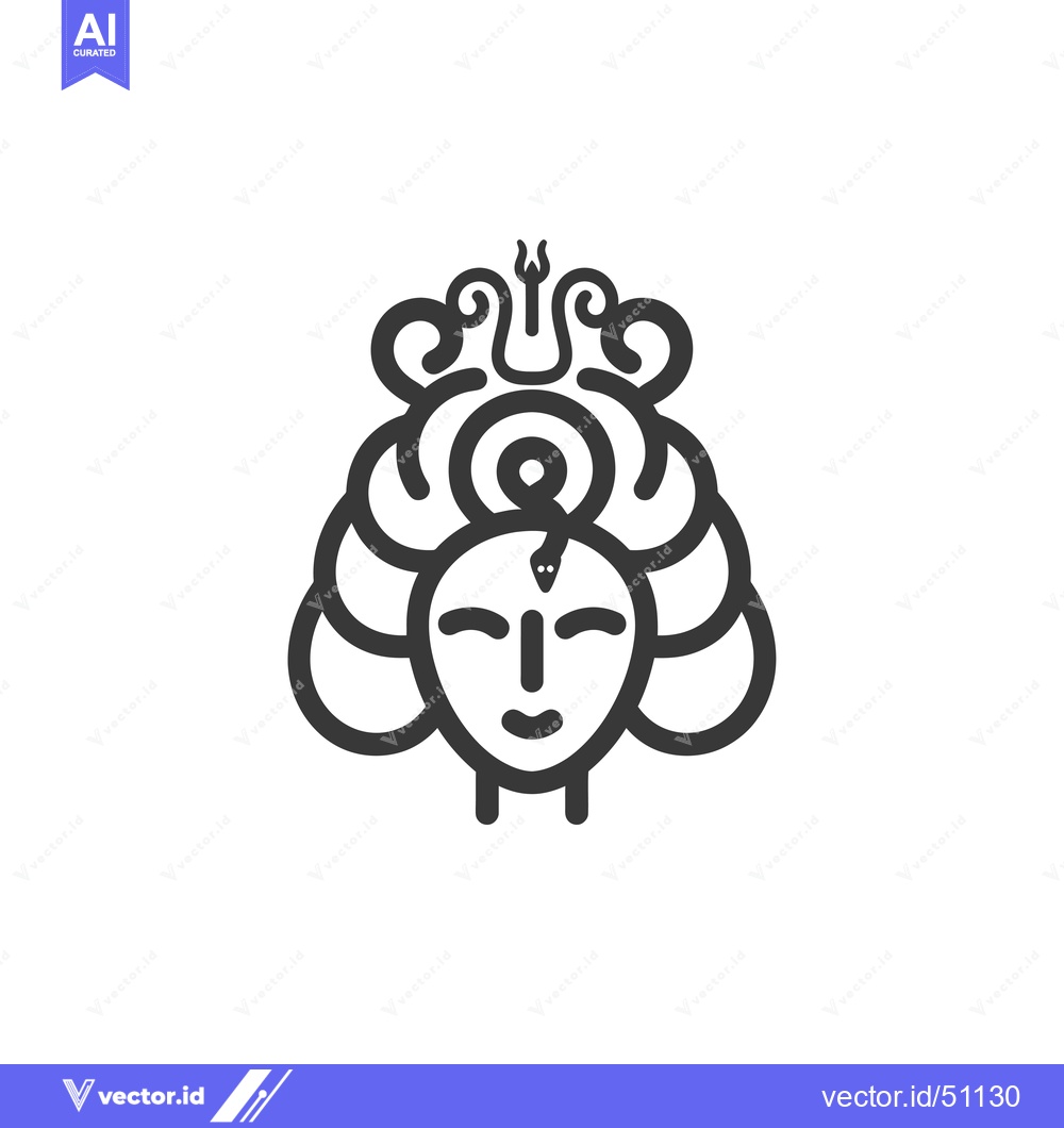 Premium Vector of Line Art Depiction of a Woman with a Snake on Her Forehead