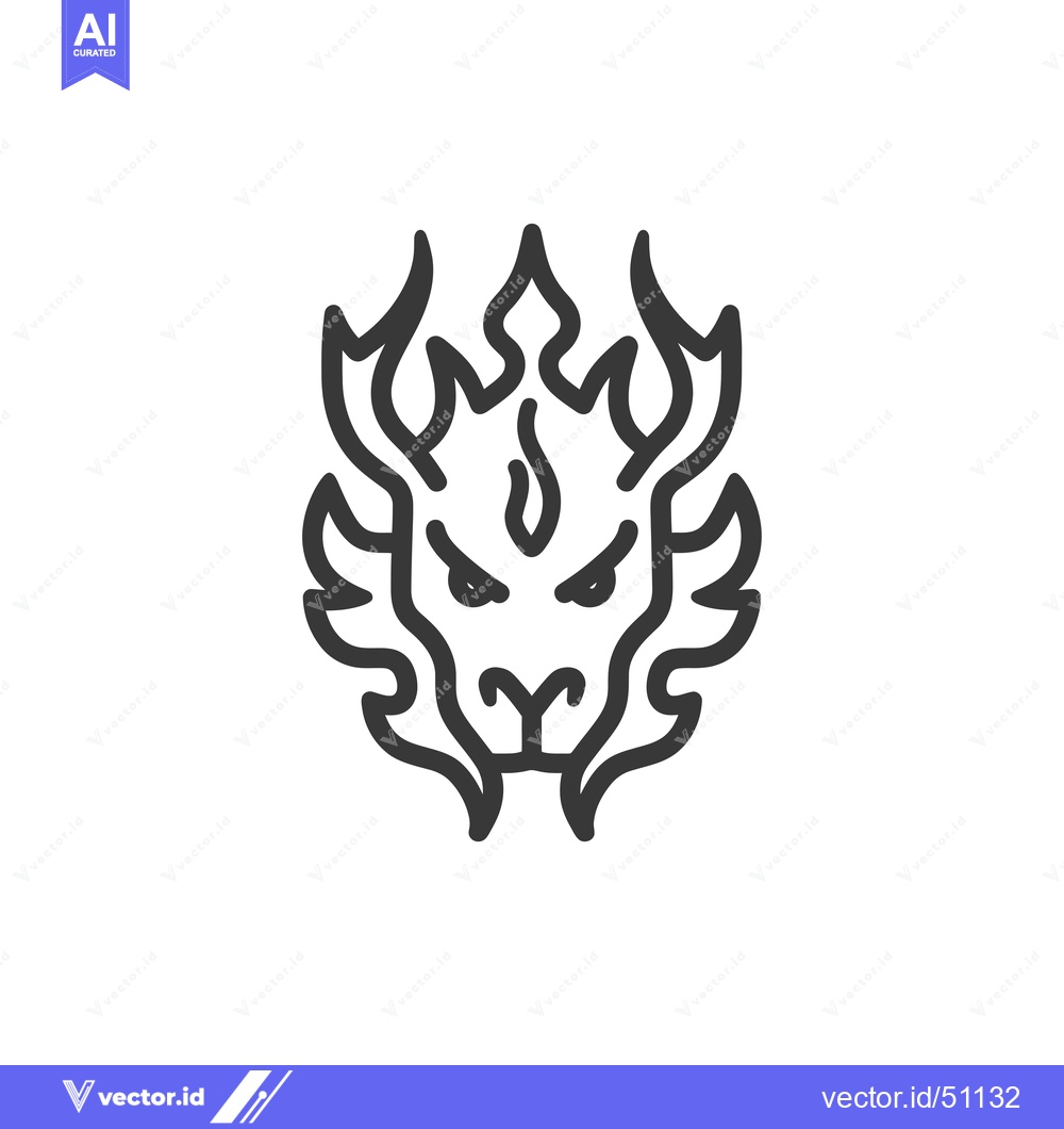 Premium Vector dari Line Art Dragon Head with Flames and Wings