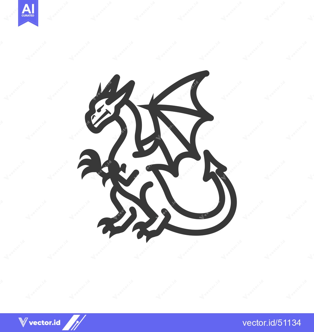 Premium Vector of Line Art Dragon Illustration with Spread Wings