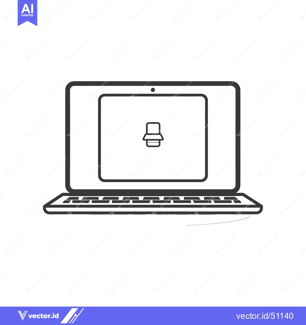 Premium Vector dari Line art drawing of a laptop with a chair icon on the screen