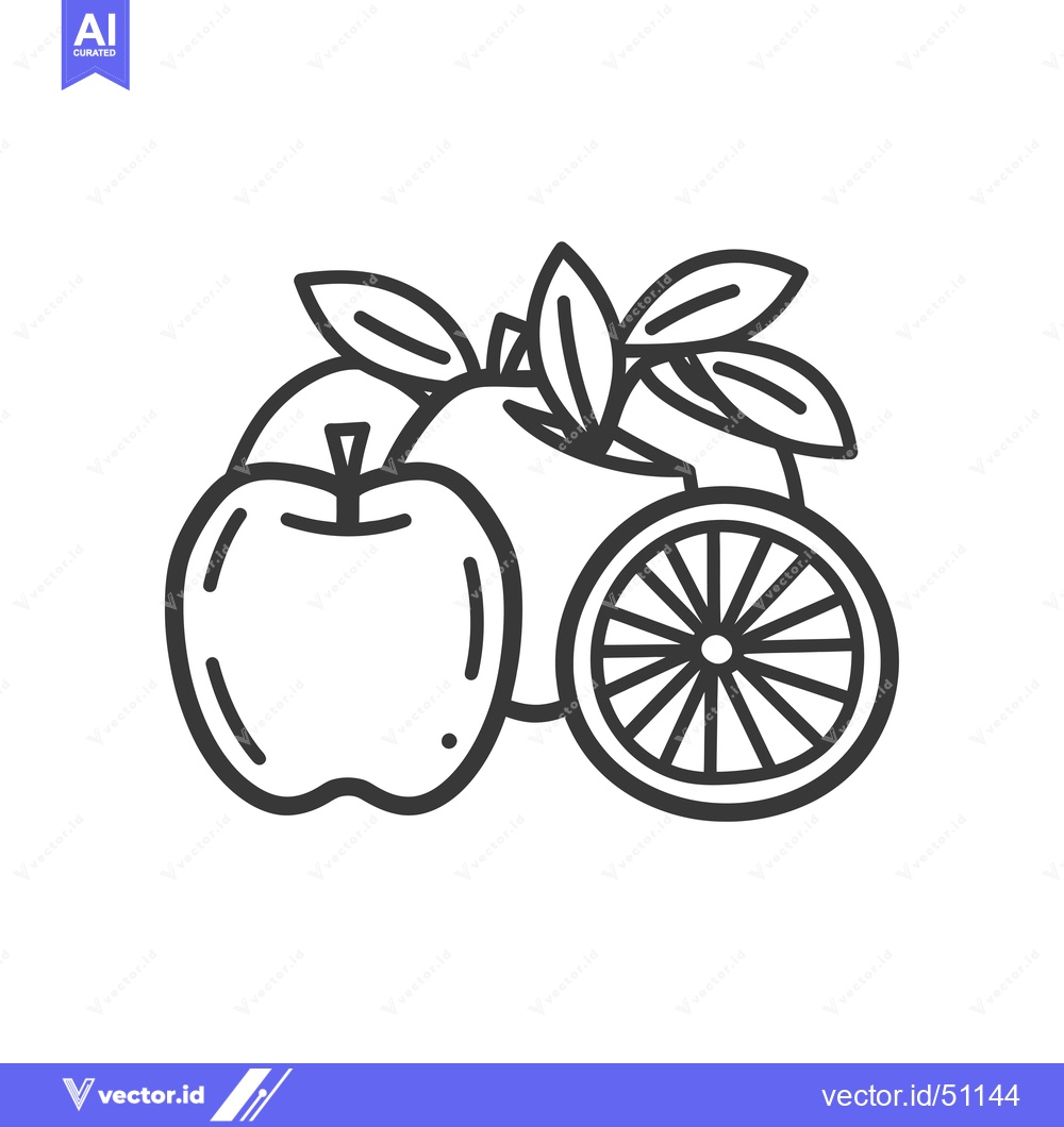 Premium Vector dari Line art drawing of an apple, an orange, and leaves