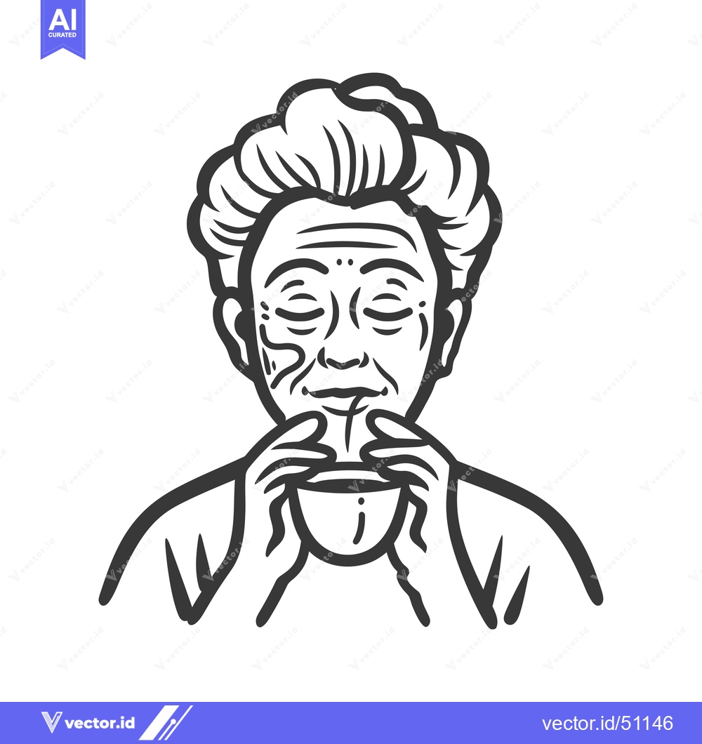 Premium Vector dari Line art drawing of an elderly person drinking from a cup