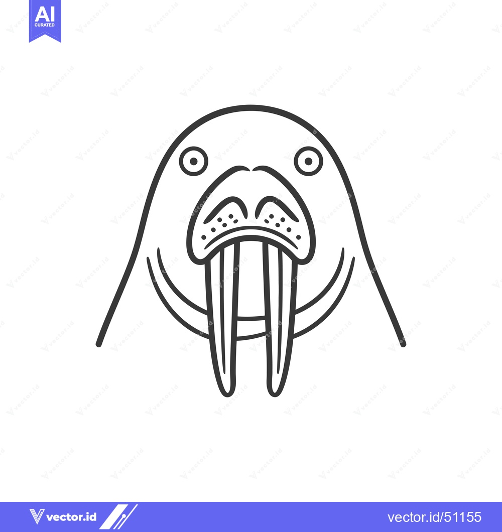 Premium Vector dari Line Art Drawing of a Walrus Head with Large Tusk