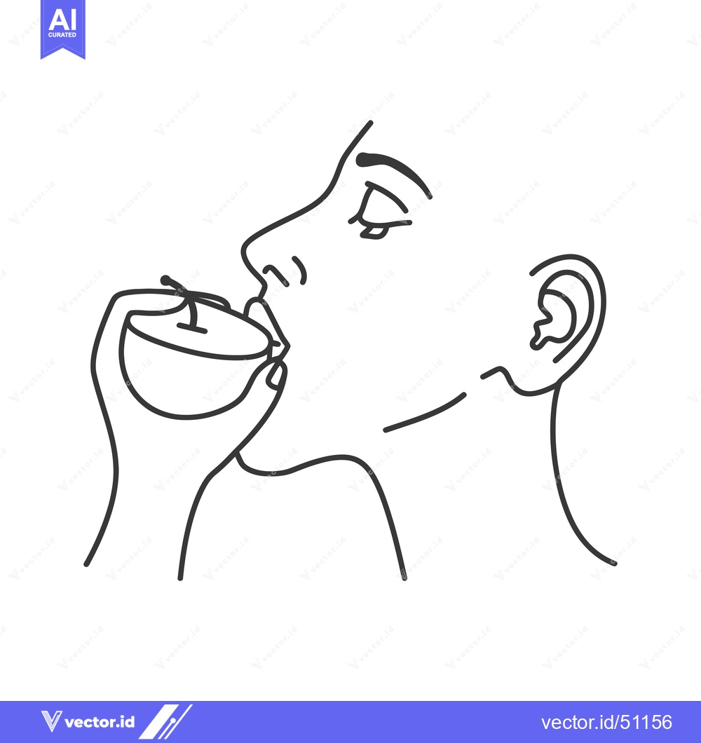Premium Vector dari Line Art Drawing of a Woman Drinking from a Cup
