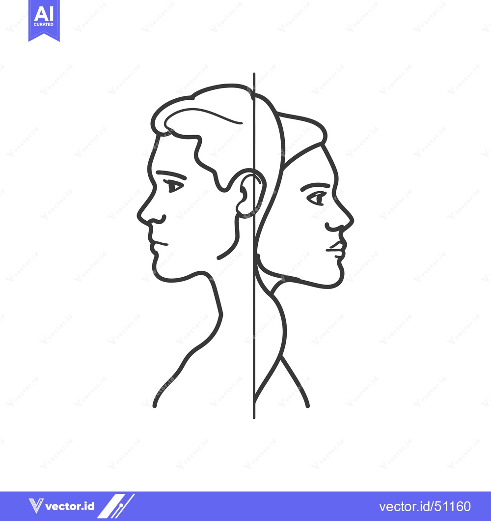 Premium Vector of Line art drawing of male and female profiles facing opposite direction