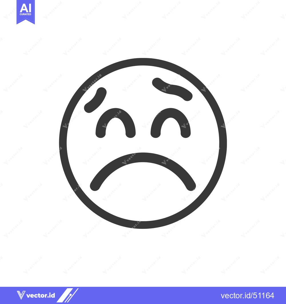 Premium Vector dari Line art emoticon with furrowed brows and downturned mouth