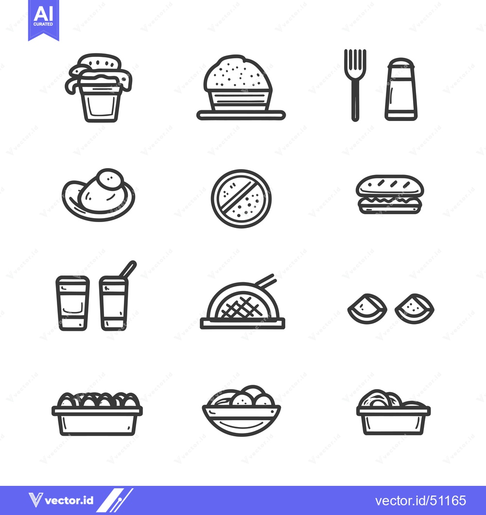 Premium Vector dari Line Art Food and Drink Icons Set