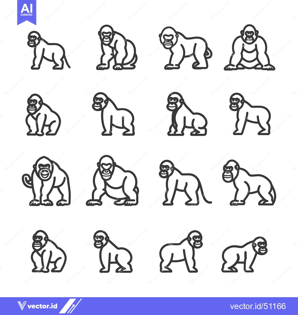 Premium Vector dari Line Art Gorilla Illustrations in Various Poses