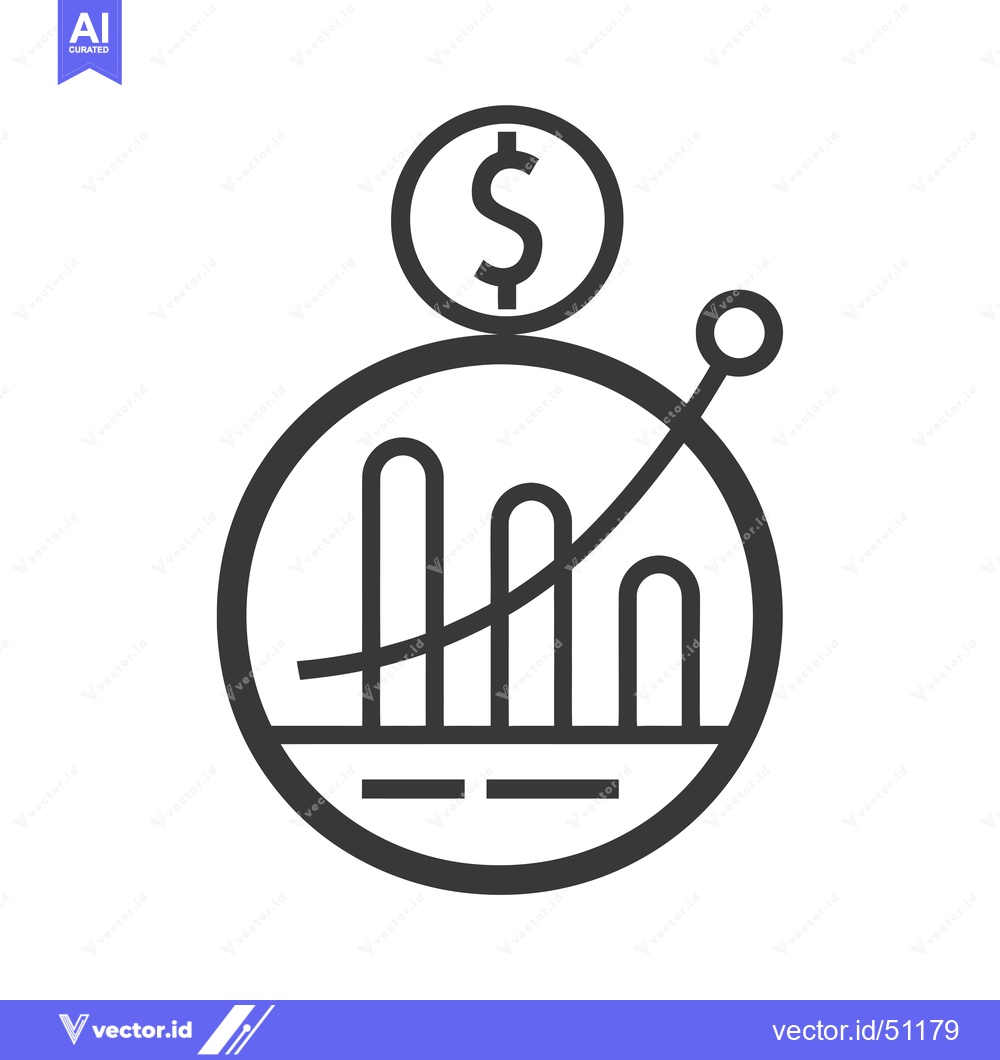 Premium Vector of Line Art Icon Depicting Financial Growth with a Dollar Sign Above a Ba