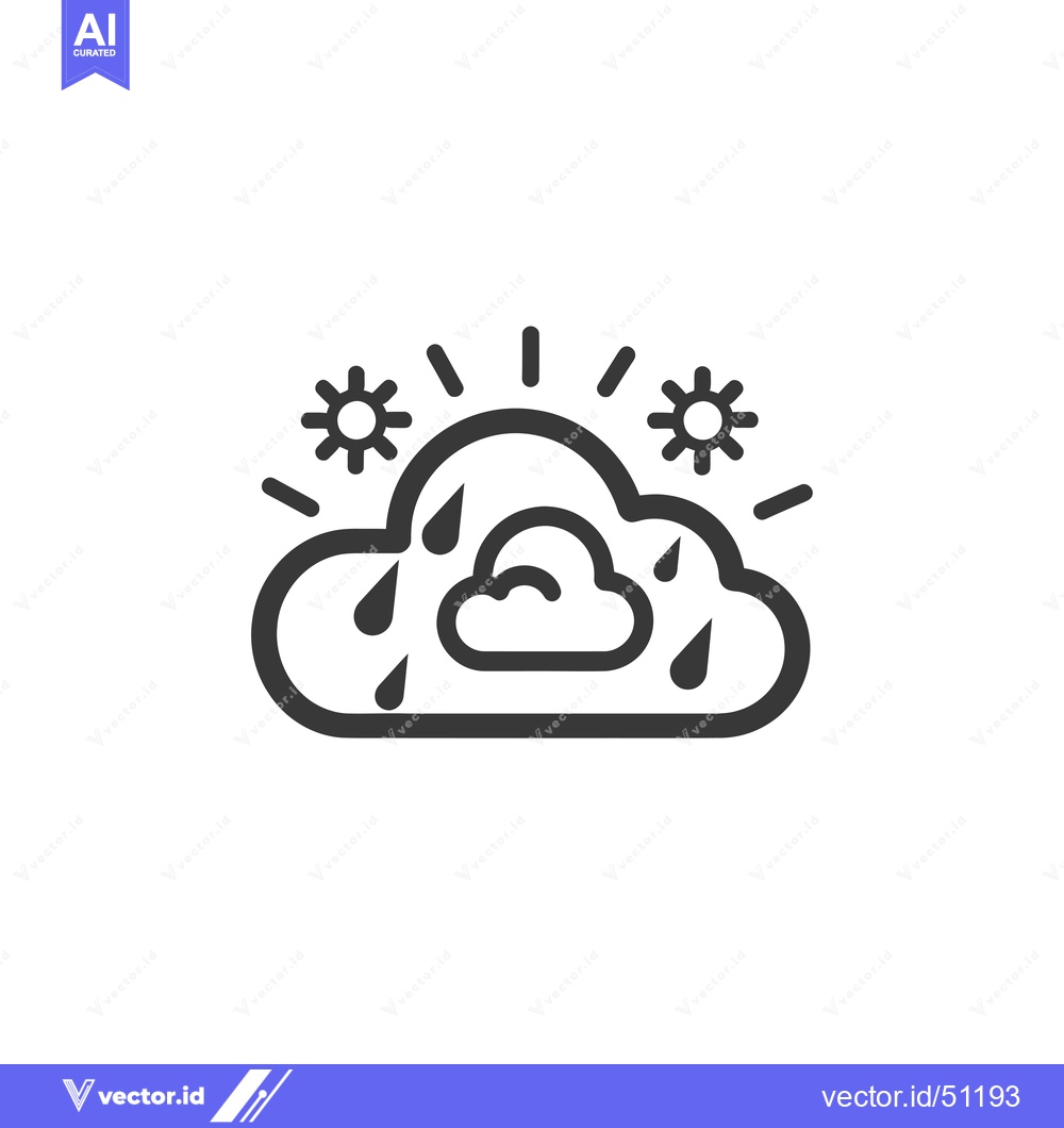 Premium Vector dari Line art icon of a cloud with rain and sun