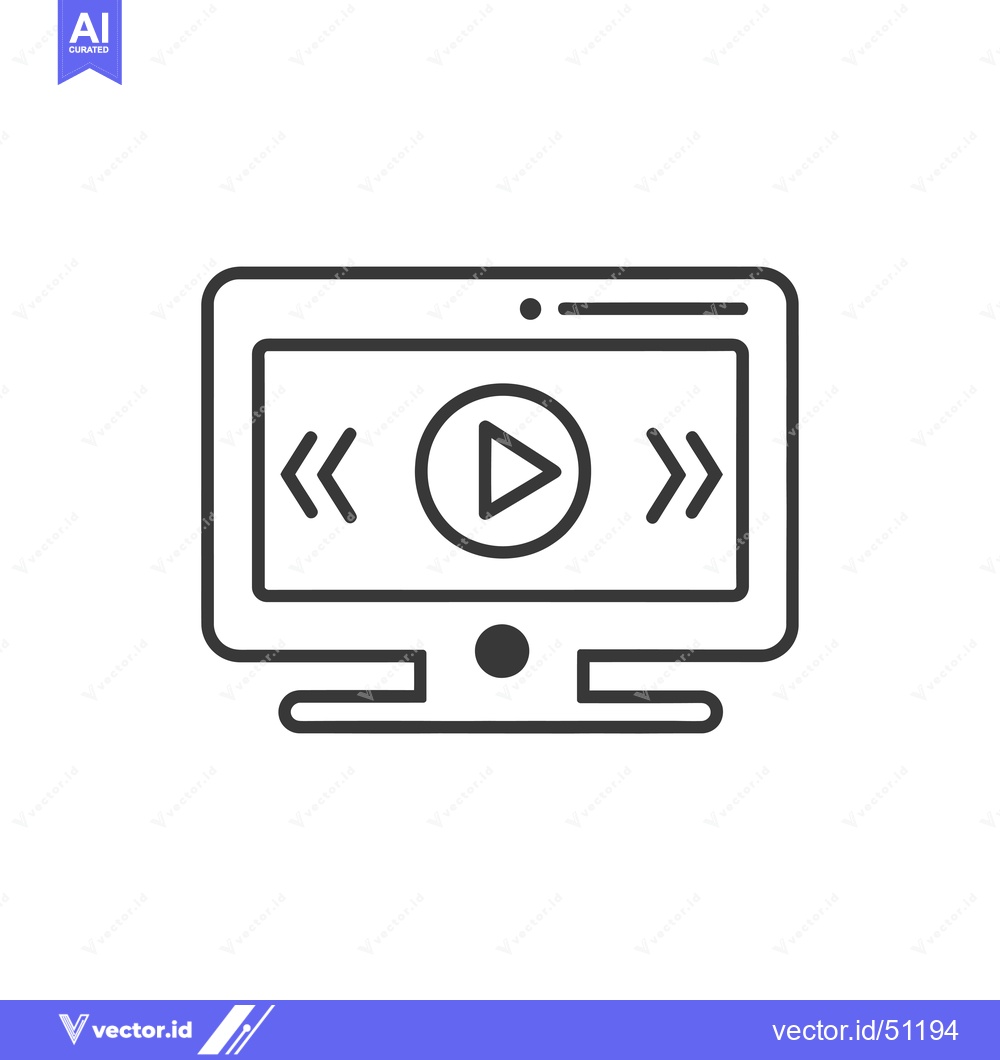 Premium Vector dari Line Art Icon of a Computer Screen with Play, Rewind, and Fast Forward