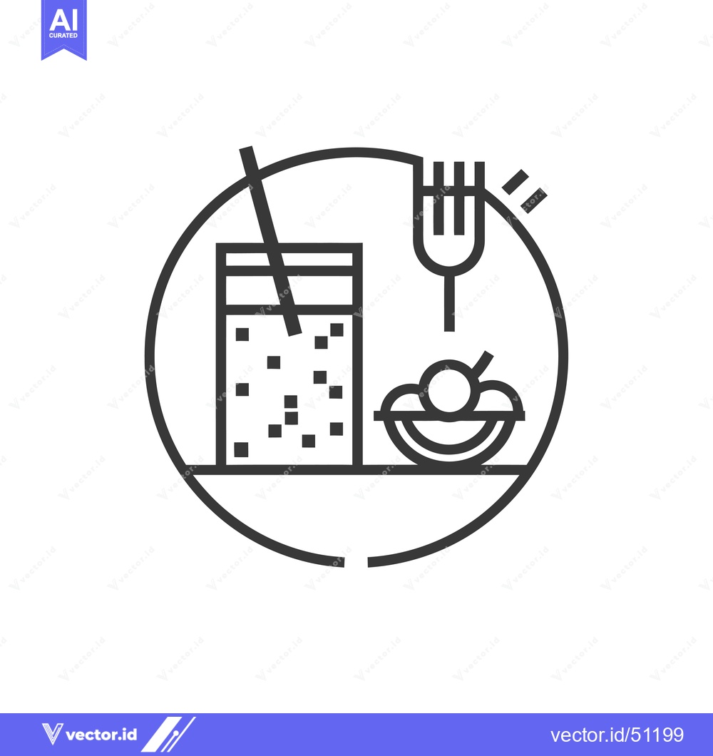 Premium Vector of Line Art Icon of a Drink, Salad, and Fork