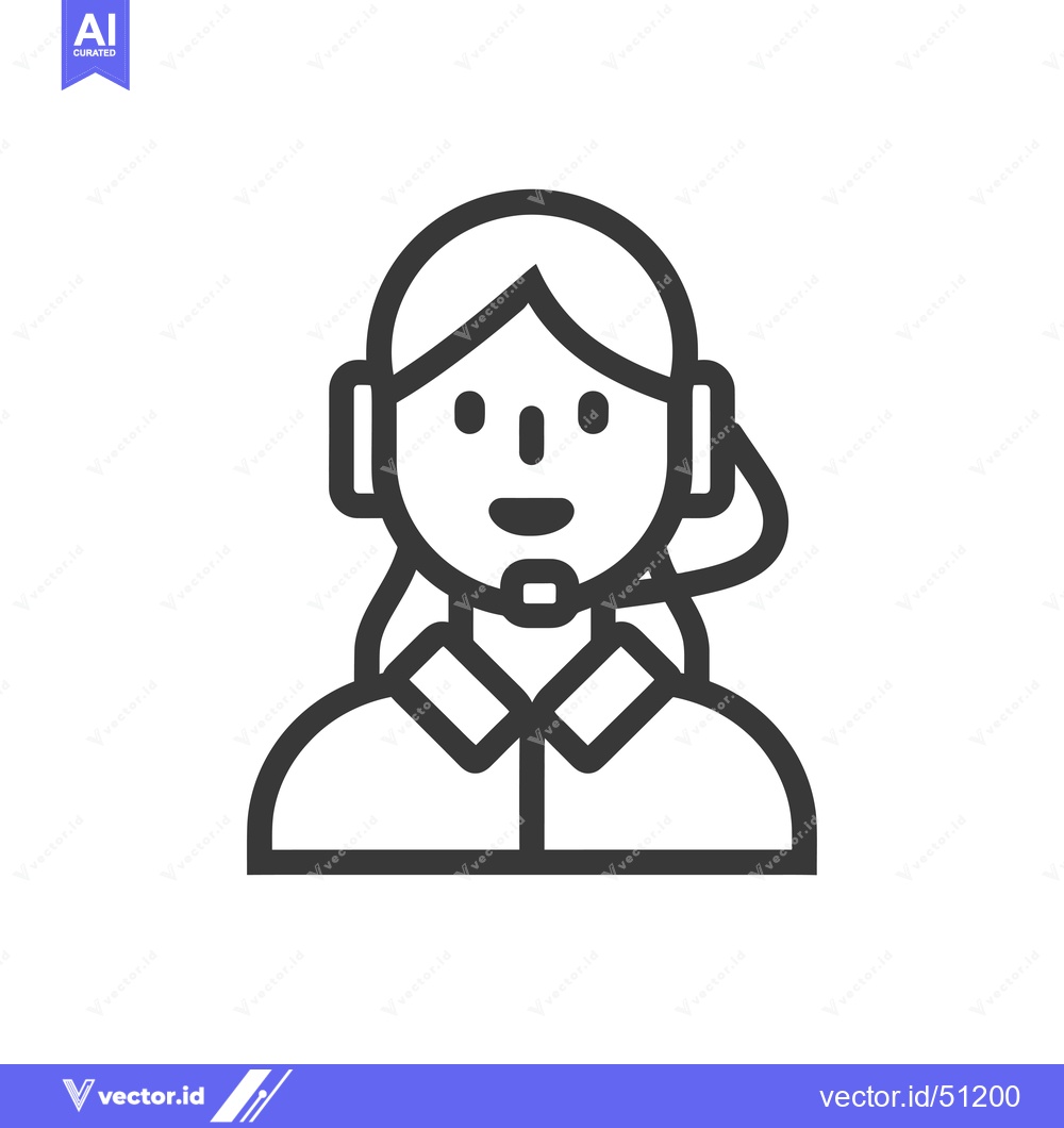 Premium Vector of Line Art Icon of a Female Customer Service Representative