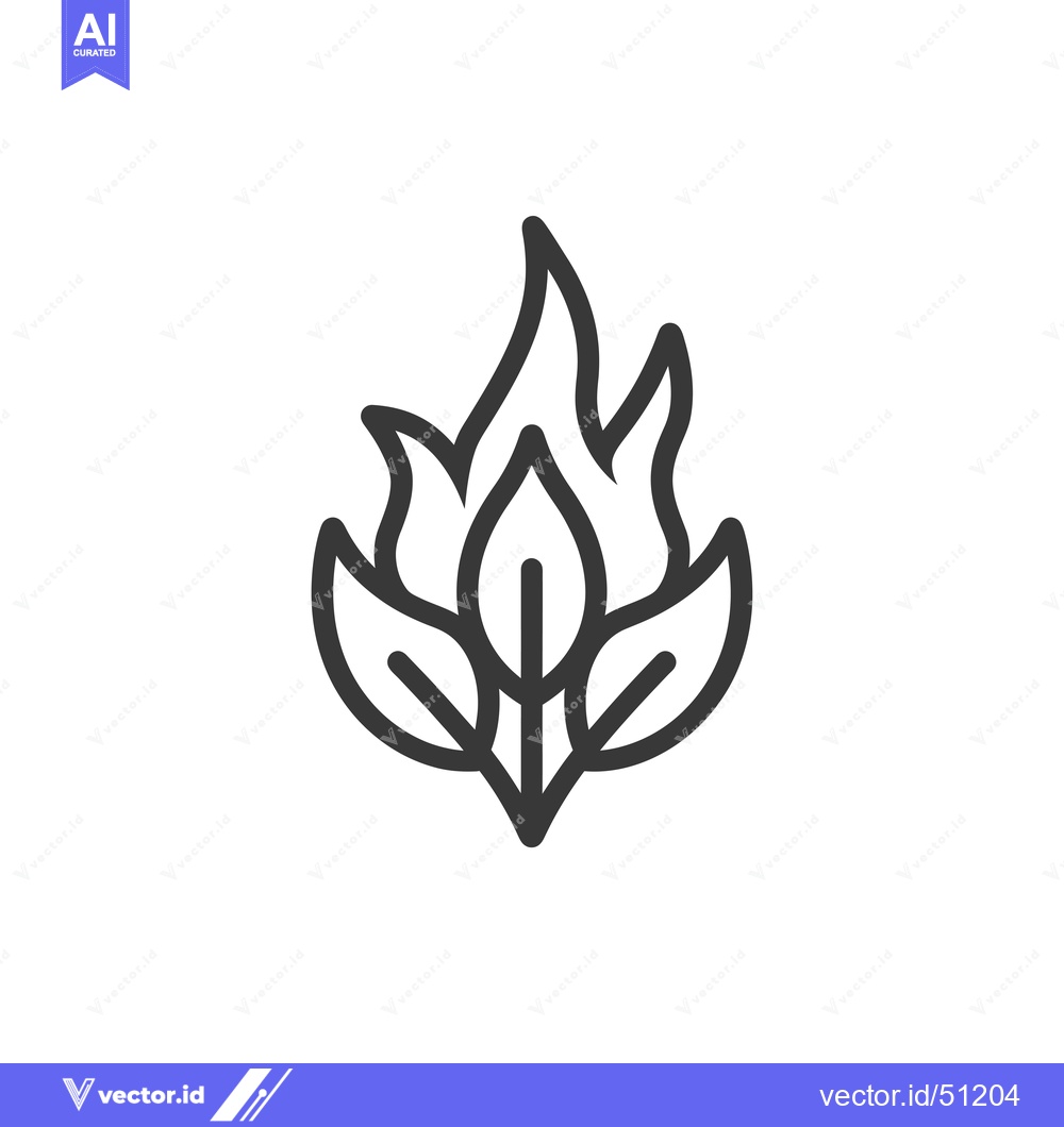 Premium Vector dari Line art icon of a flame with three leaves