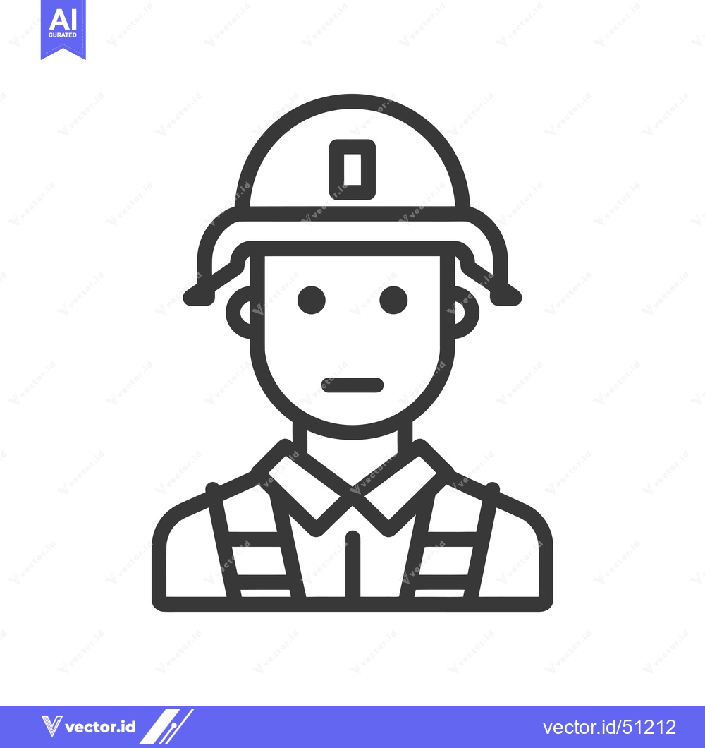 Premium Vector of Line art icon of a male soldier wearing a helmet