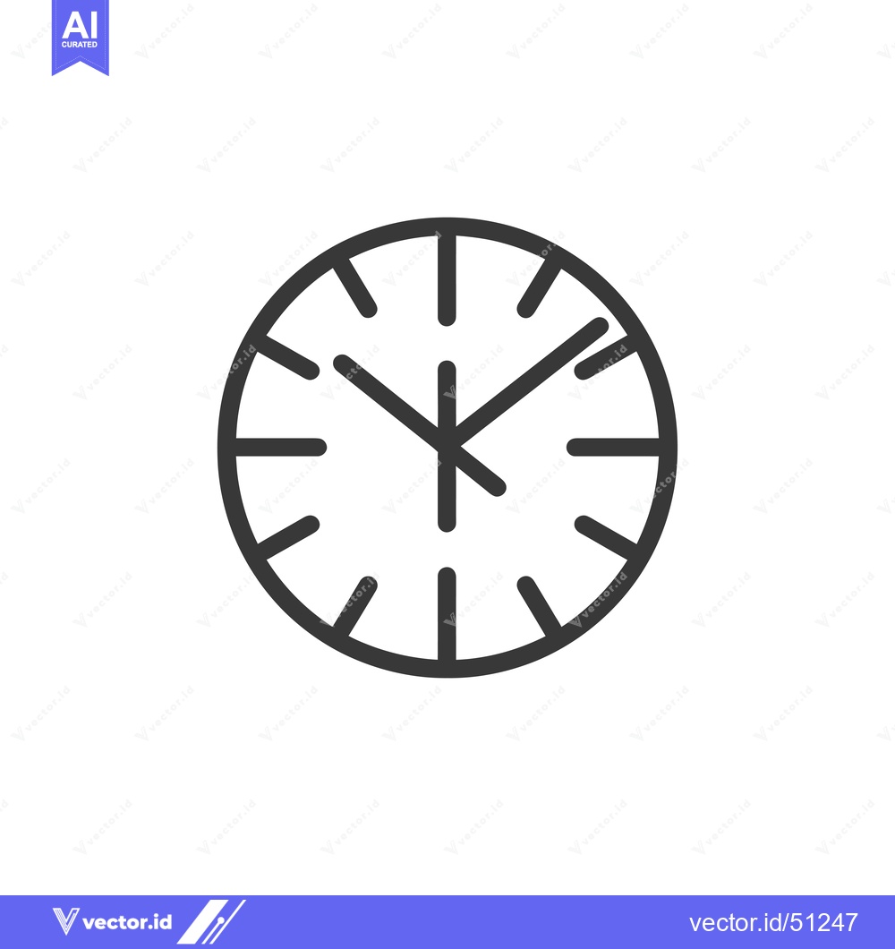 Premium Vector dari Line art icon of a simple clock face with hands pointing at three o'cl