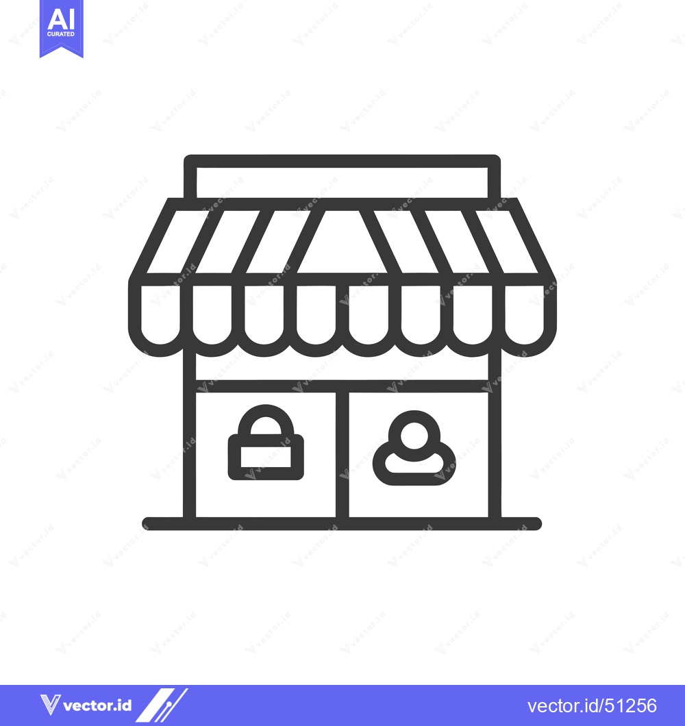 Premium Vector dari Line art icon of a storefront with a lock and a person symbol