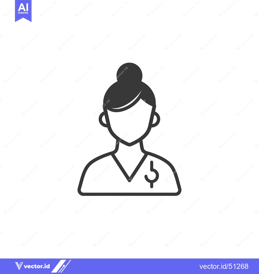 Premium Vector of Line Art Icon of a Woman with a Bun Wearing a Doctor's Coat