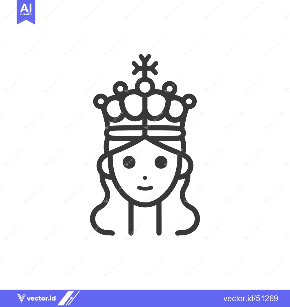 Premium Vector dari Line art icon of a woman with a crown on her head
