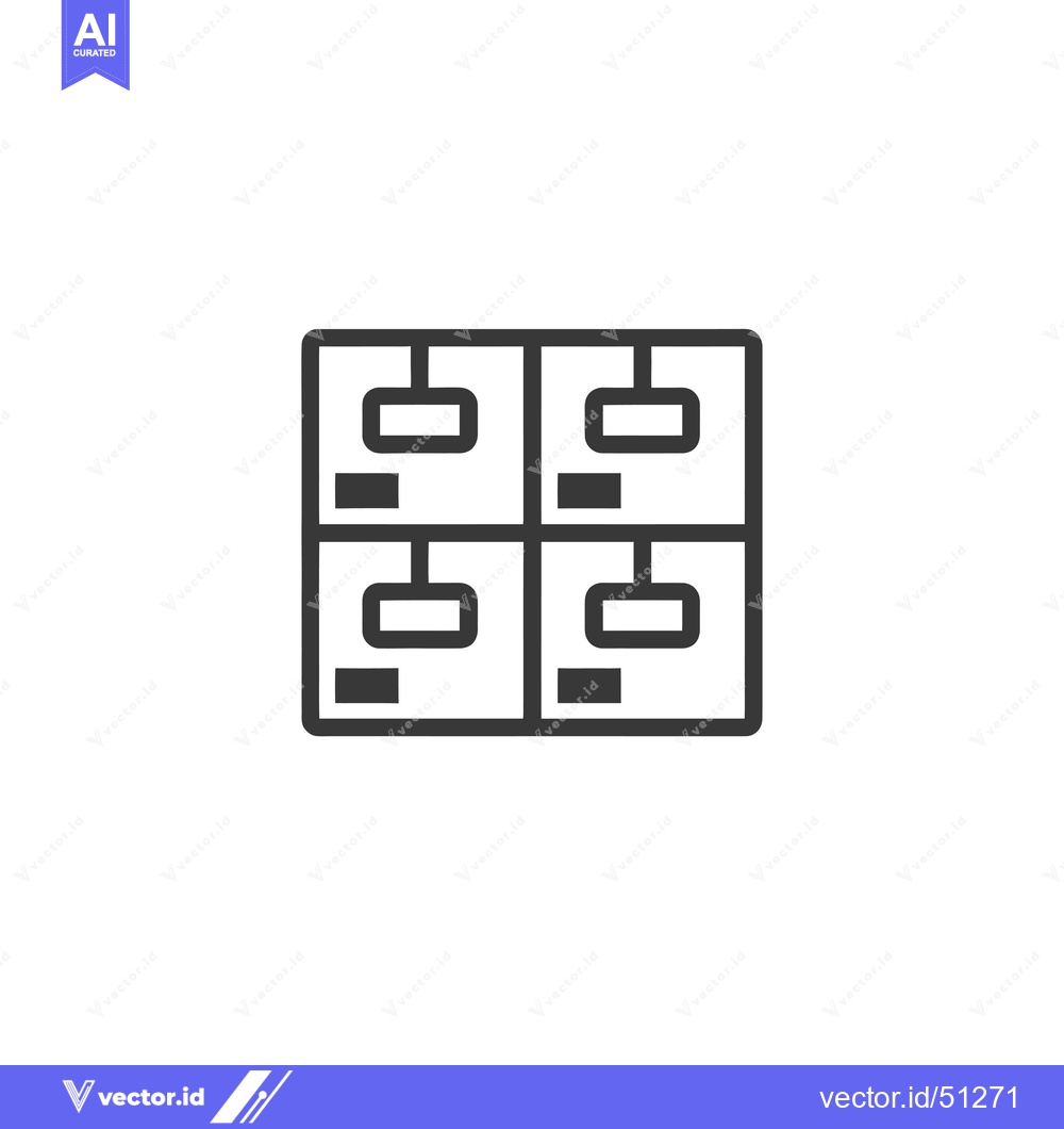 Premium Vector of Line art icon of four connected squares with hanging rectangles
