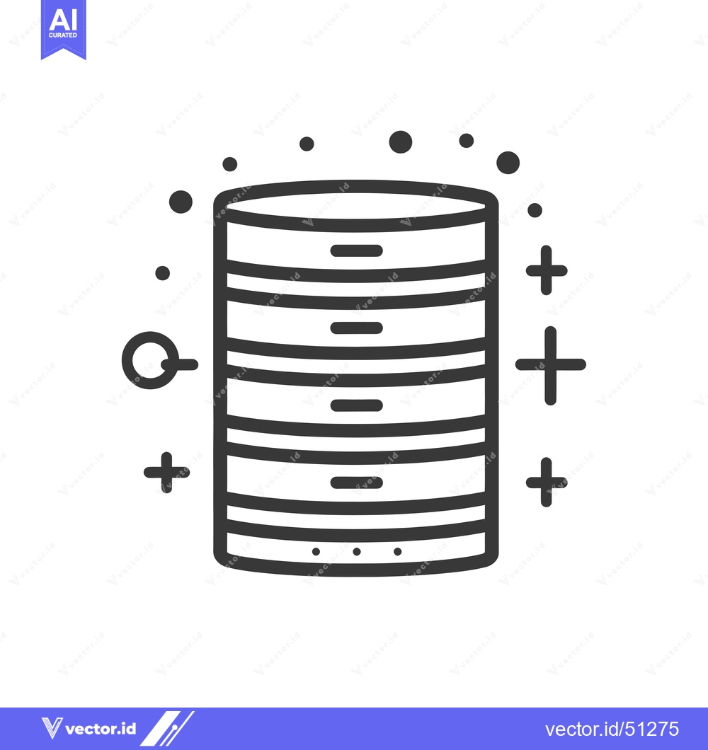 Premium Vector of Line Art Icon of Stacked Database Server with Plus and Dotted Circle S