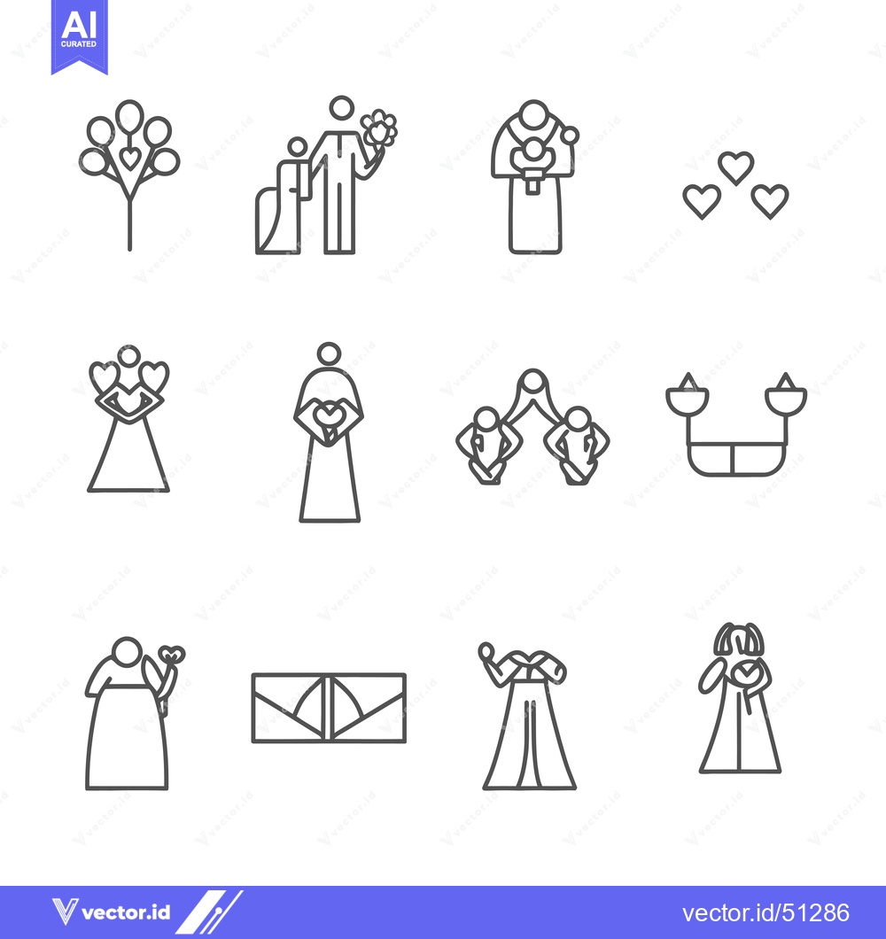 Premium Vector of Line Art Icons Depicting Love, Romance, and Marriage
