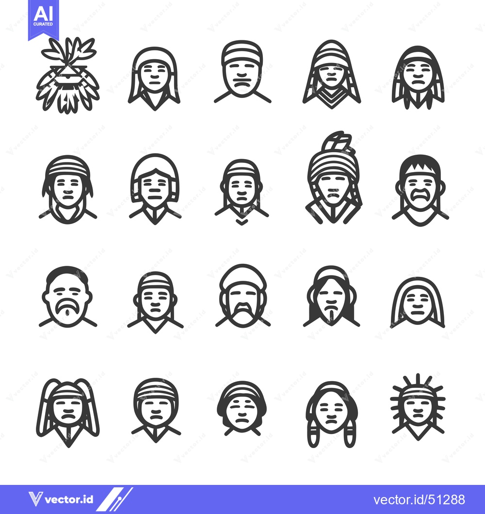 Premium Vector dari Line Art Icons Depicting Native American Headdresses and Faces