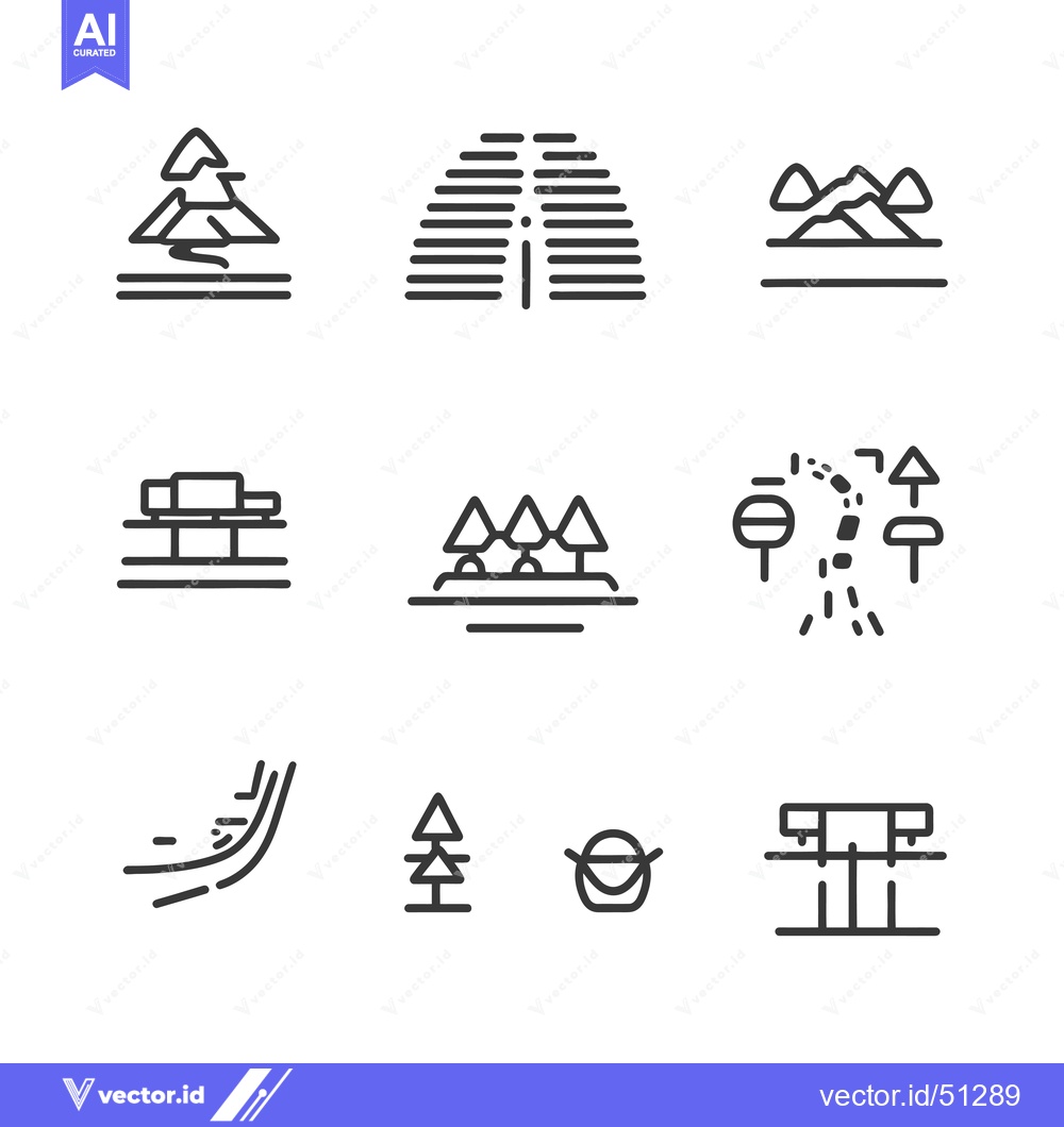 Premium Vector dari Line Art Icons Depicting Nature, Transportation, and Landmarks